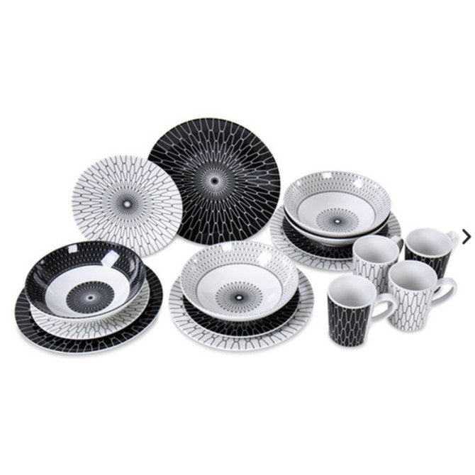Komplet posode Black-white 16-delni iz melamina